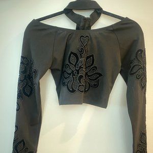 LF Stores Choker Neck Black Embroidered Crop Top